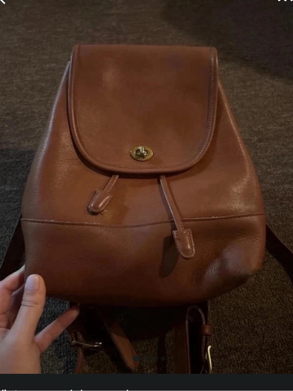Vintage Coach Brown Leather Backpack with Turn-Lock Accent